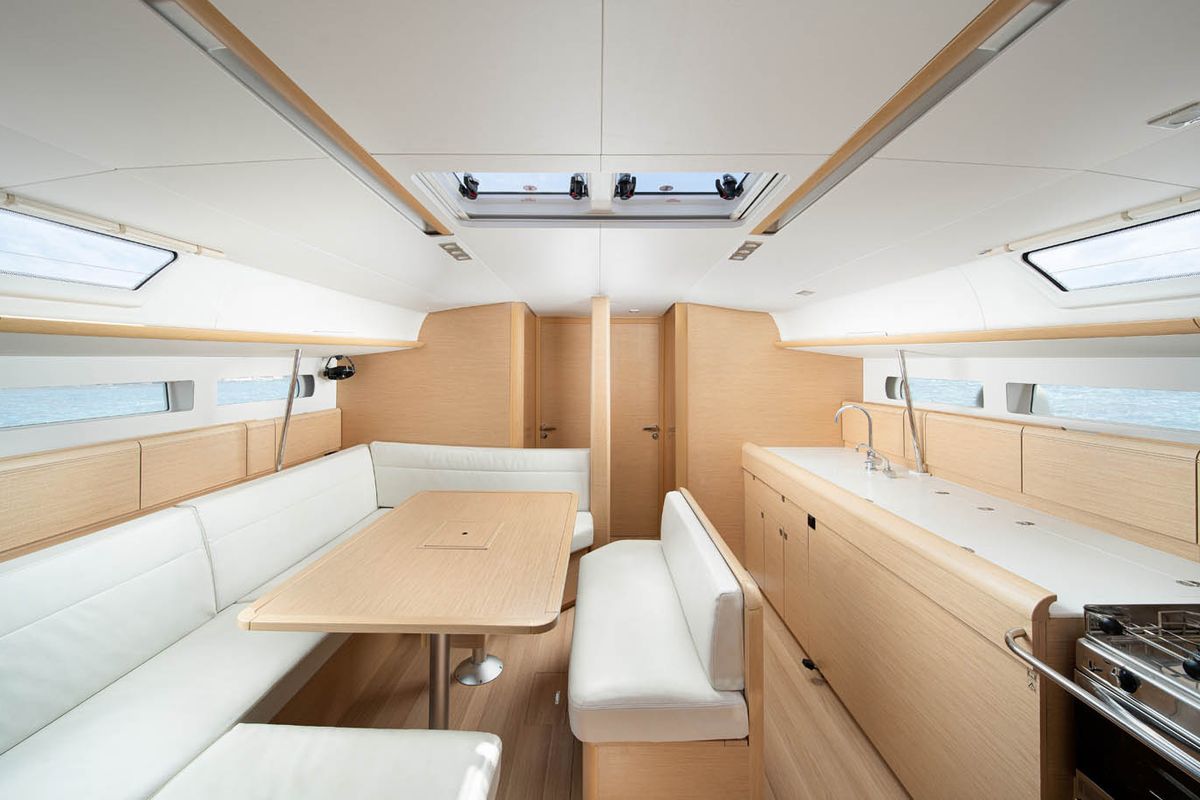 Salon of Aethra, a Jeanneau Sun Odyssey 519 sailboat at Athens, Greece
