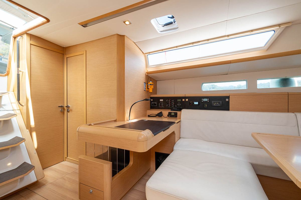 Salon of Aethra, a Jeanneau Sun Odyssey 519 sailboat at Athens, Greece