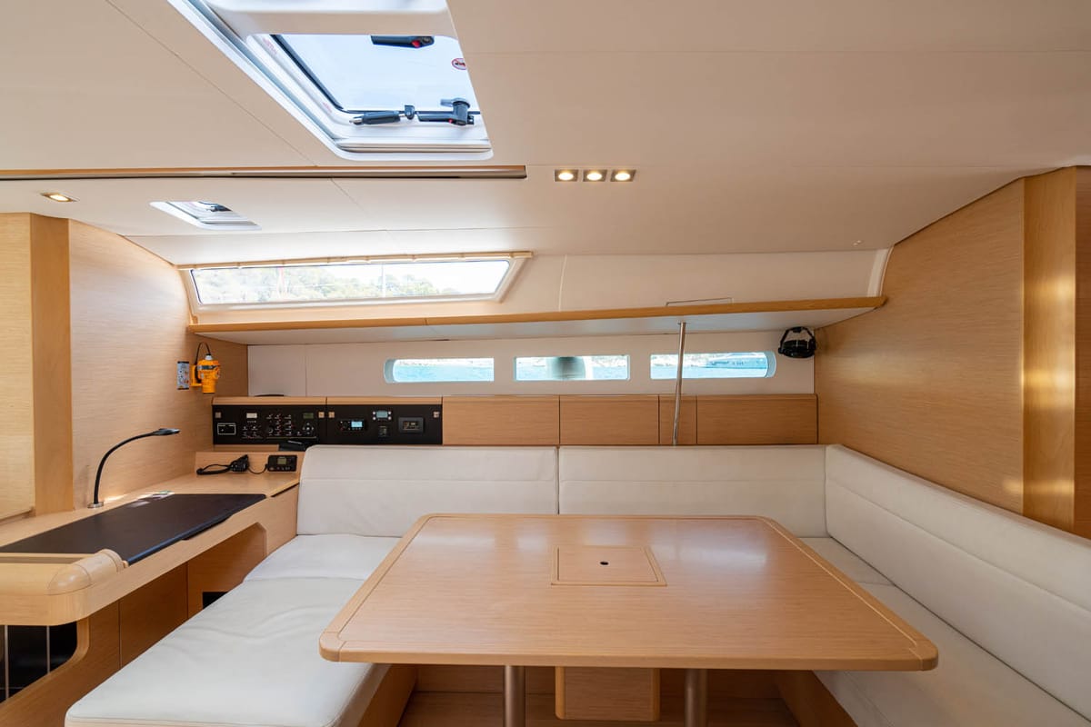 Salon of Aethra, a Jeanneau Sun Odyssey 519 sailboat at Athens, Greece