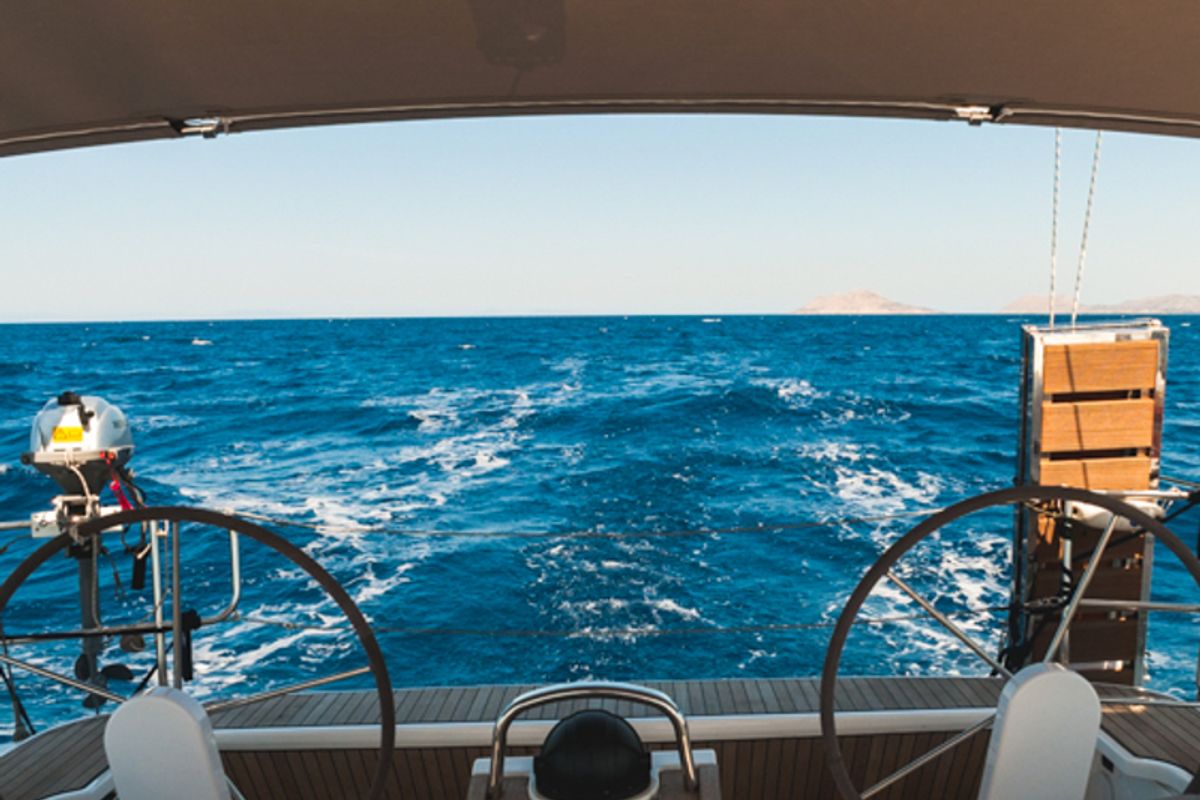 Cockpit of Ioli, a Bavaria 46 Cruiser sailboat at Athens, Greece