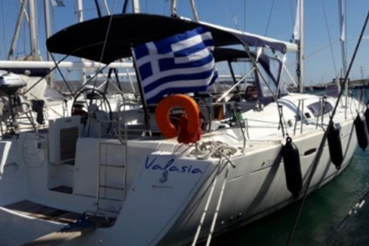 Exterior view of Valasia, a Beneteau Oceanis 54 sailboat at Municipal Unit of Elefsina, Greece