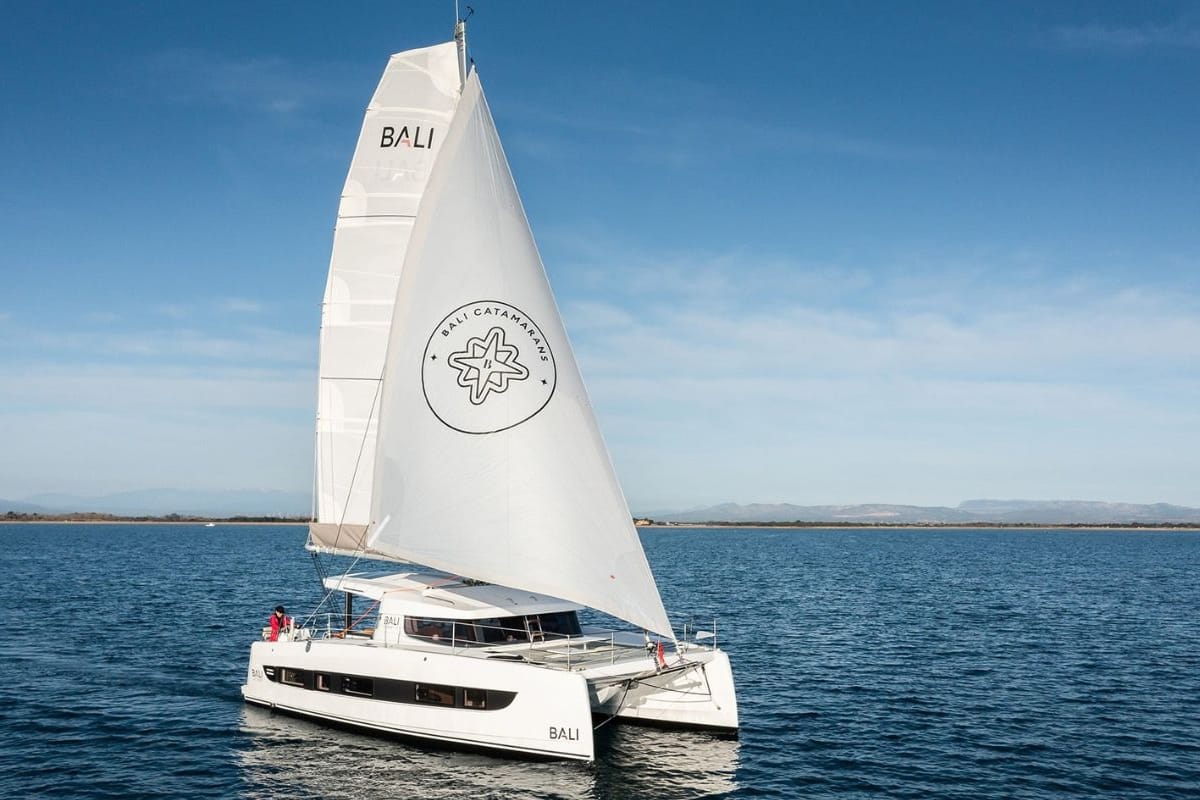 Exterior view of Northcat 38, a Bali Catsmart catamaran at Preveza, Greece