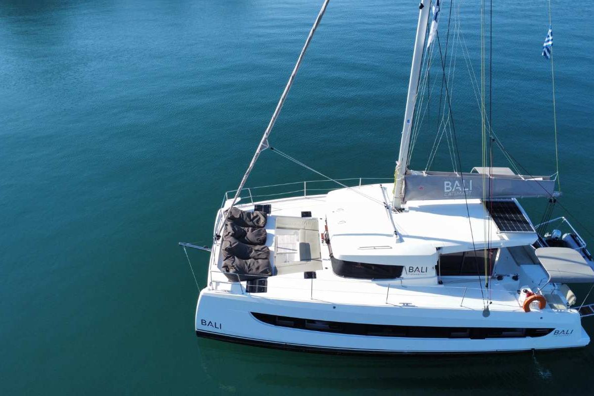 Deck of Northcat 38, a Bali Catsmart catamaran at Preveza, Greece