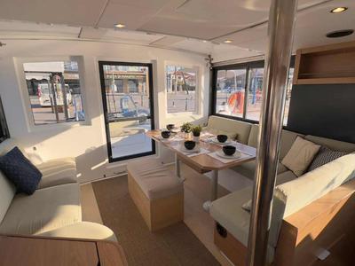 Salon of Northcat 38, a Bali Catsmart catamaran at Preveza, Greece