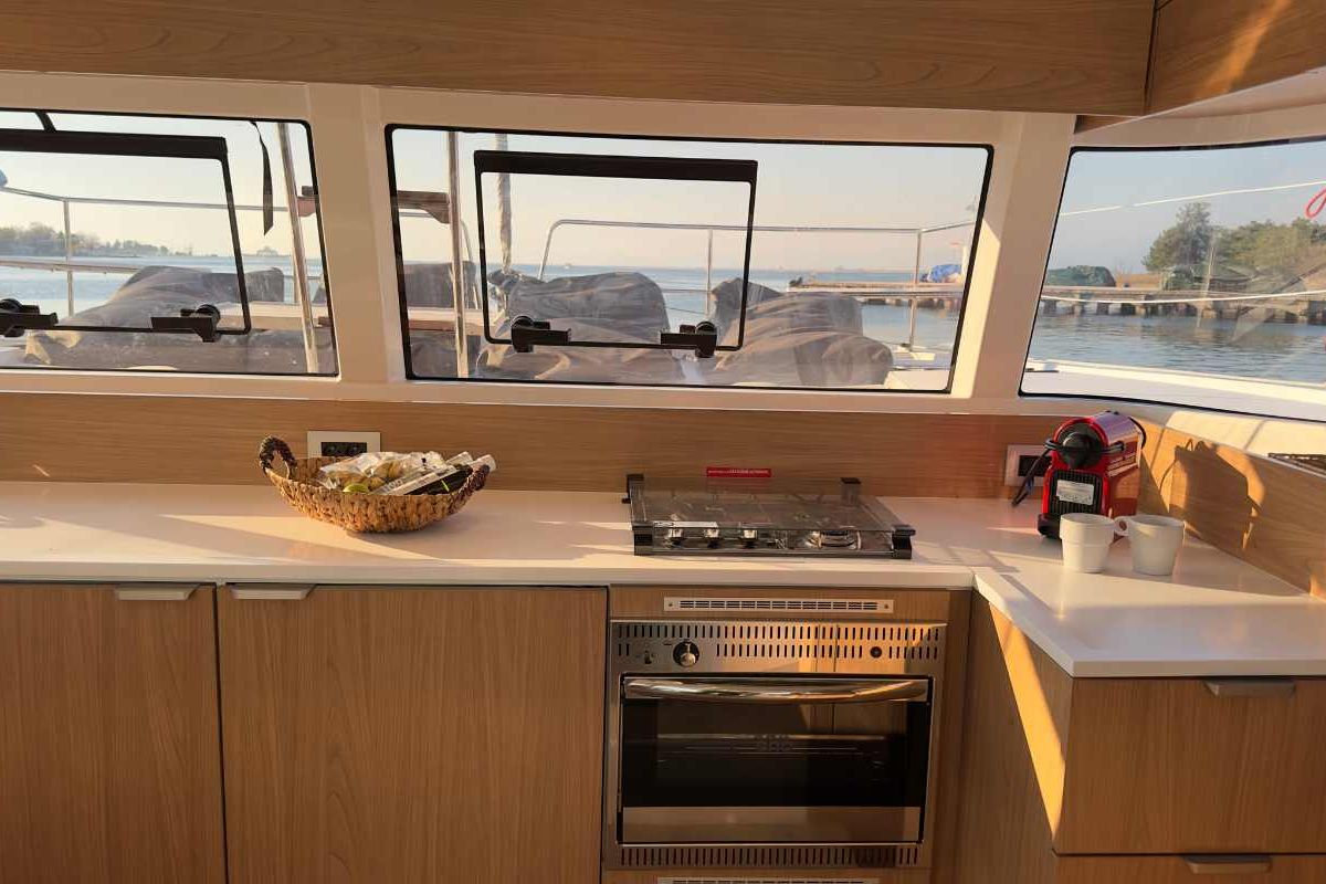 Galley of Northcat 38, a Bali Catsmart catamaran at Preveza, Greece