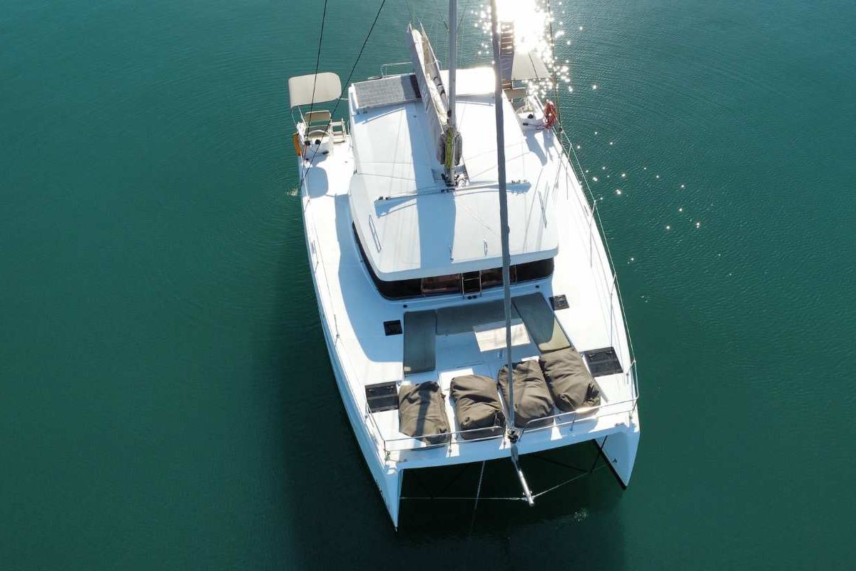 Deck of Northcat 38, a Bali Catsmart catamaran at Preveza, Greece