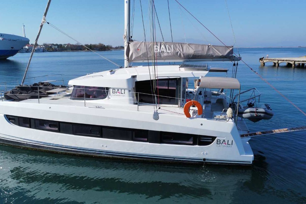 Exterior view of Northcat 38, a Bali Catsmart catamaran at Preveza, Greece
