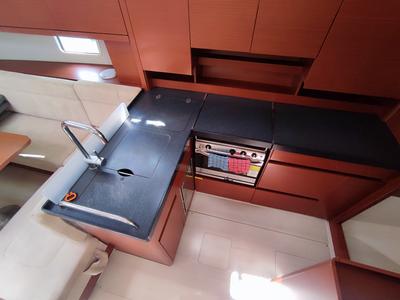 Galley of Astrea, a Hanse Yachts Hanse 458 sailboat at Lavreotiki Municipal Unit, Greece