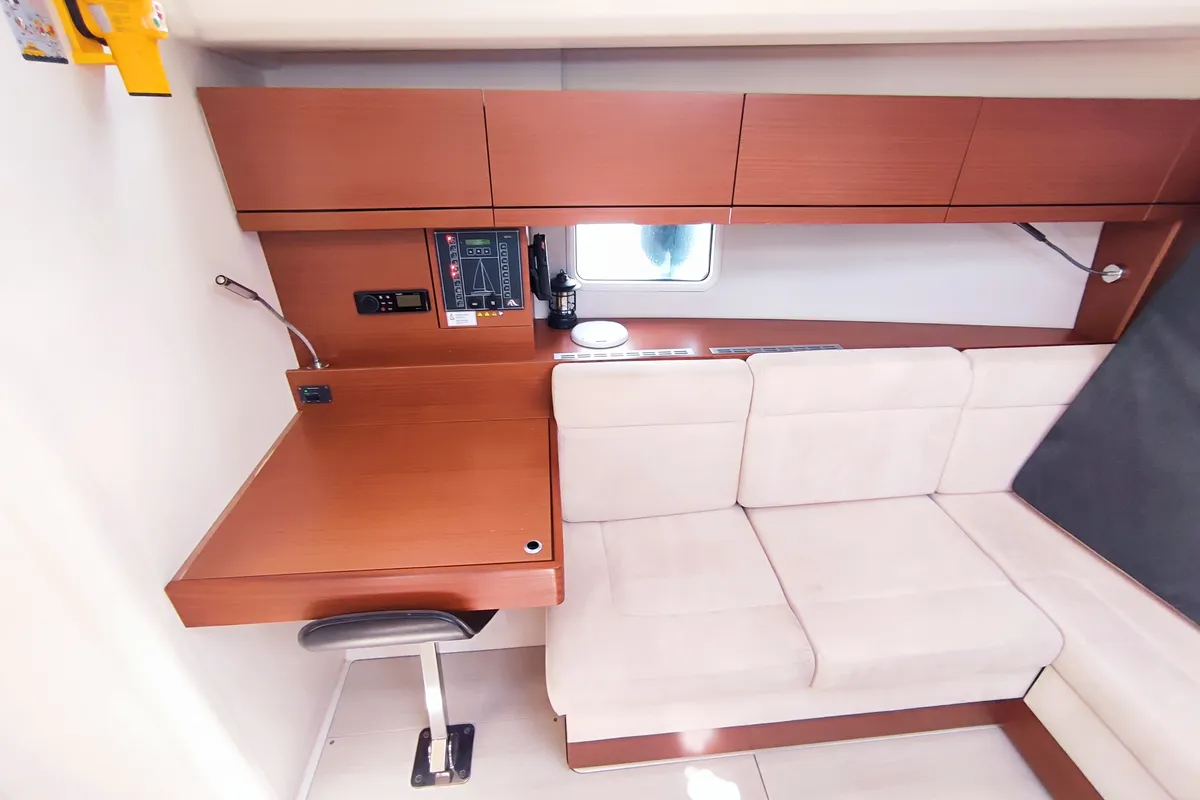 Salon of Astrea, a Hanse Yachts Hanse 458 sailboat at Lavreotiki Municipal Unit, Greece