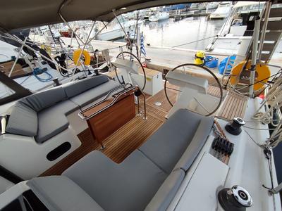 Cockpit of Astrea, a Hanse Yachts Hanse 458 sailboat at Lavreotiki Municipal Unit, Greece