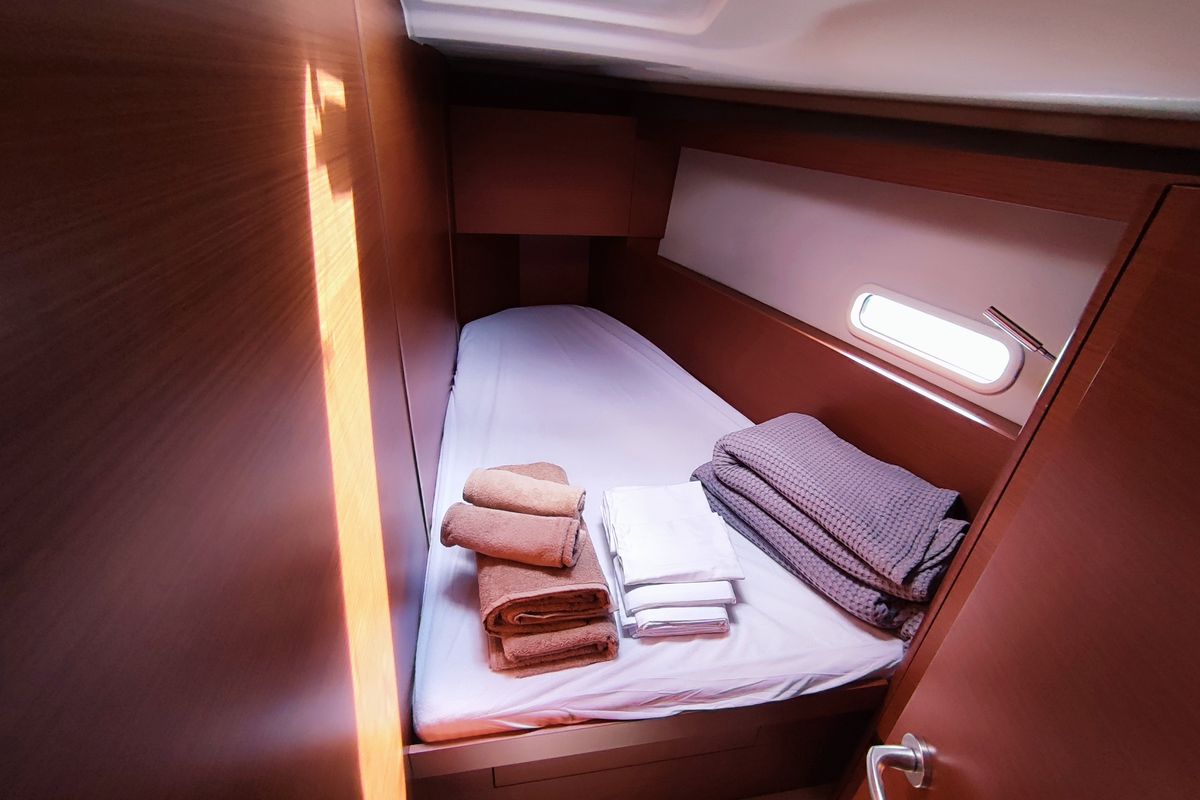 Cabin on Astrea, a Hanse Yachts Hanse 458 sailboat at Lavreotiki Municipal Unit, Greece