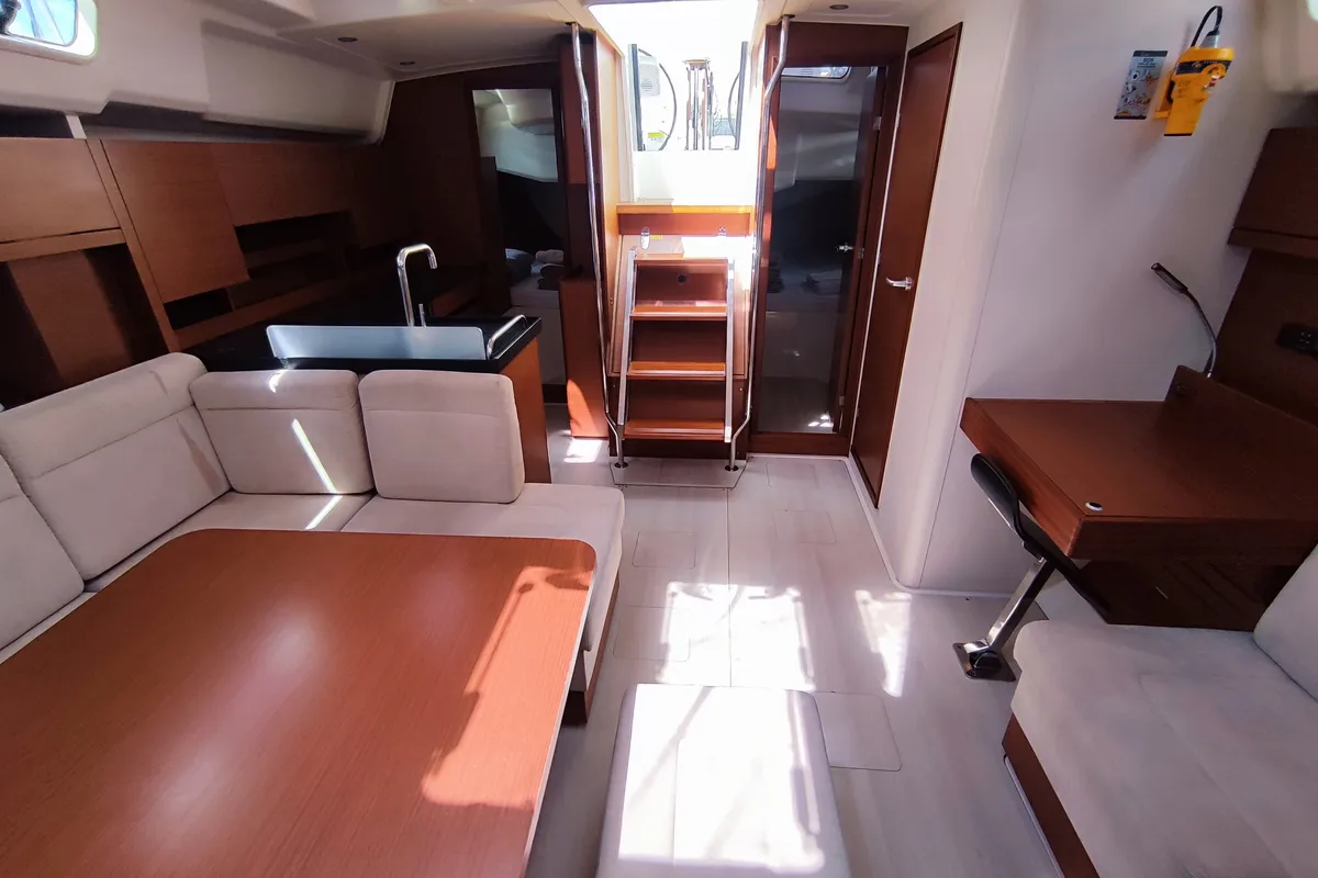 Salon of Astrea, a Hanse Yachts Hanse 458 sailboat at Lavreotiki Municipal Unit, Greece