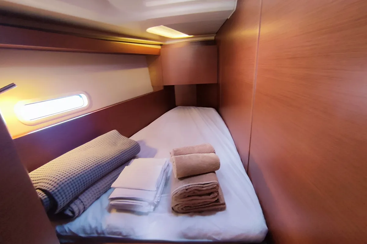 Cabin on Astrea, a Hanse Yachts Hanse 458 sailboat at Lavreotiki Municipal Unit, Greece