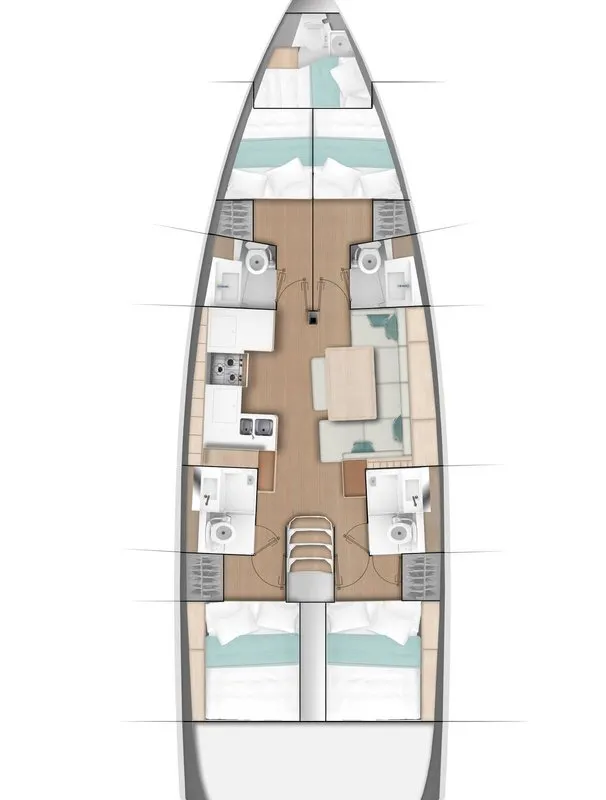 Exterior view of Lydia, a Jeanneau Sun Odyssey 490 sailboat at Lavreotiki Municipal Unit, Greece
