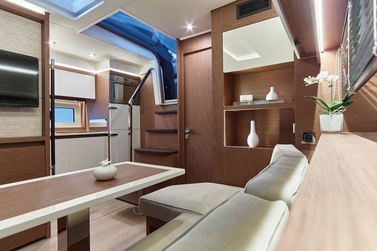 Salon of Giorgia, a Jeanneau Leader 46 motorboat at Bacoli, Italy