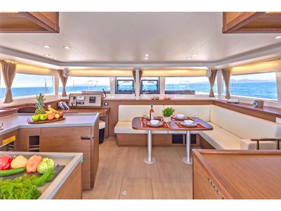 Salon of Alegria, a Lagoon 450 Fly catamaran at Athens, Greece