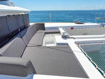 Deck of Alegria, a Lagoon 450 Fly catamaran at Athens, Greece