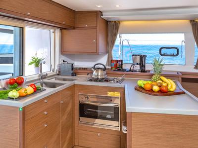 Galley of Alegria, a Lagoon 450 Fly catamaran at Athens, Greece