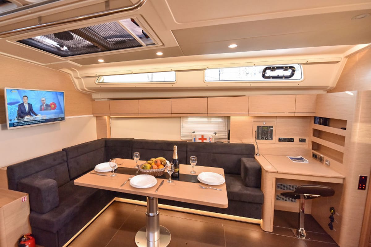 Salon of Hamam, a Hanse Yachts Hanse 508 sailboat at Fethiye, Turkey