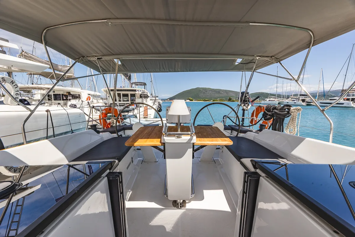 Cockpit of Dafne, a Hanse Yachts Hanse 418 sailboat at Municipal Unit of Lefkada, Greece
