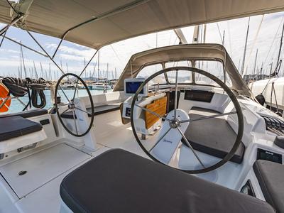 Cockpit of Dafne, a Hanse Yachts Hanse 418 sailboat at Municipal Unit of Lefkada, Greece