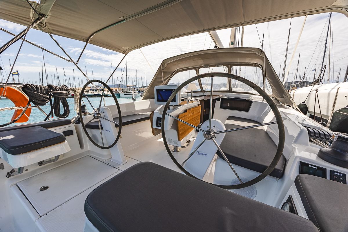 Cockpit of Dafne, a Hanse Yachts Hanse 418 sailboat at Municipal Unit of Lefkada, Greece