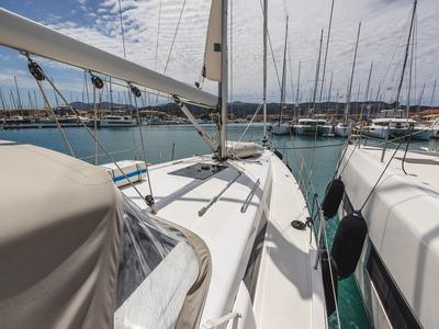 Deck of Dafne, a Hanse Yachts Hanse 418 sailboat at Municipal Unit of Lefkada, Greece