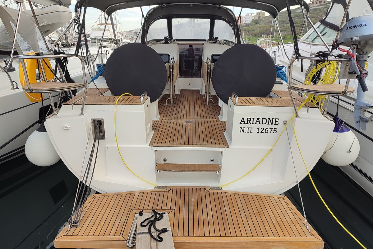 Exterior view of Ariadne, a Elan Impression 45.1 sailboat at Lavreotiki Municipal Unit, Greece
