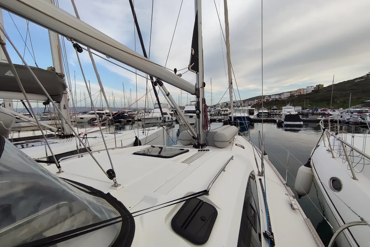 Deck of Ariadne, a Elan Impression 45.1 sailboat at Lavreotiki Municipal Unit, Greece