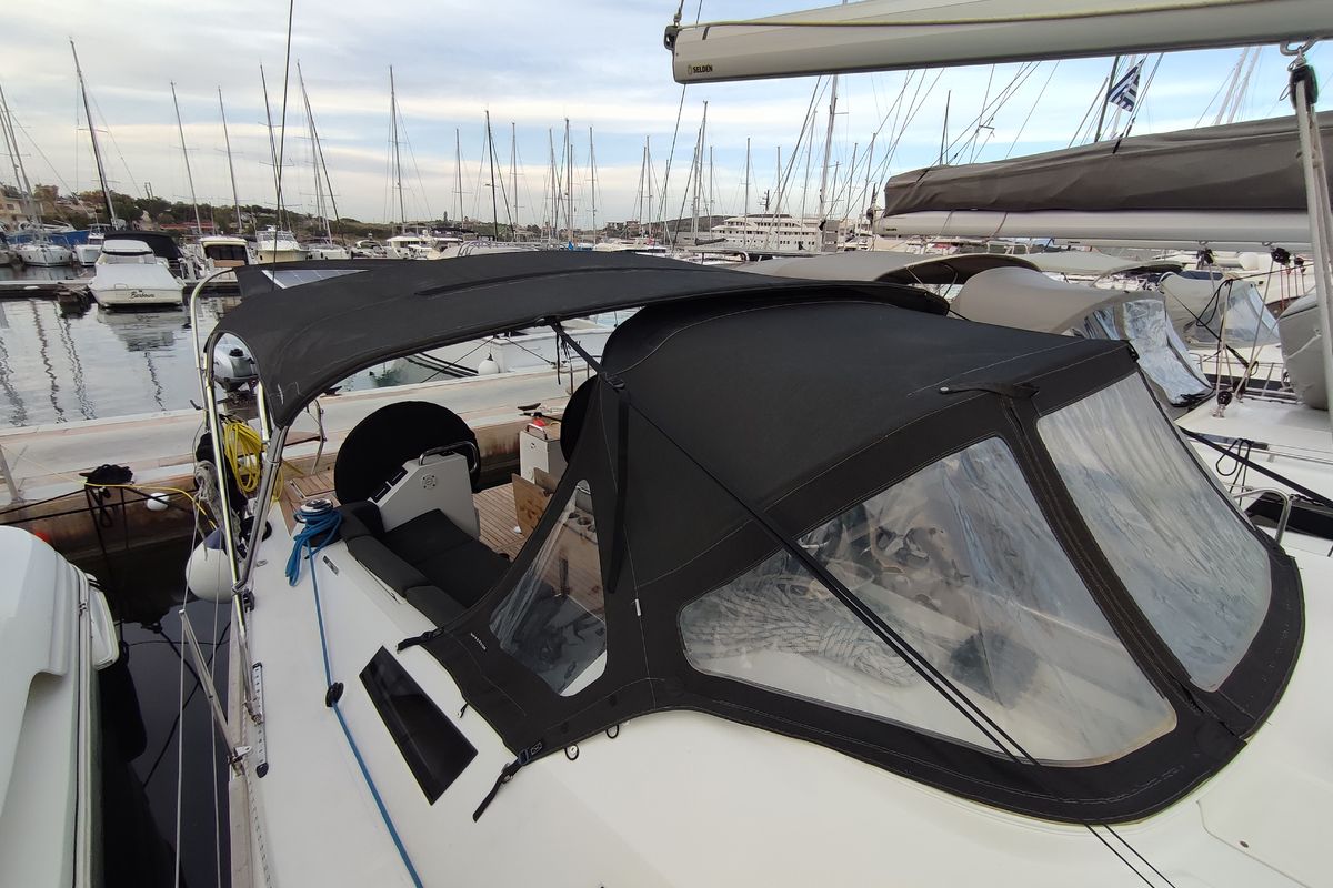 Deck of Ariadne, a Elan Impression 45.1 sailboat at Lavreotiki Municipal Unit, Greece