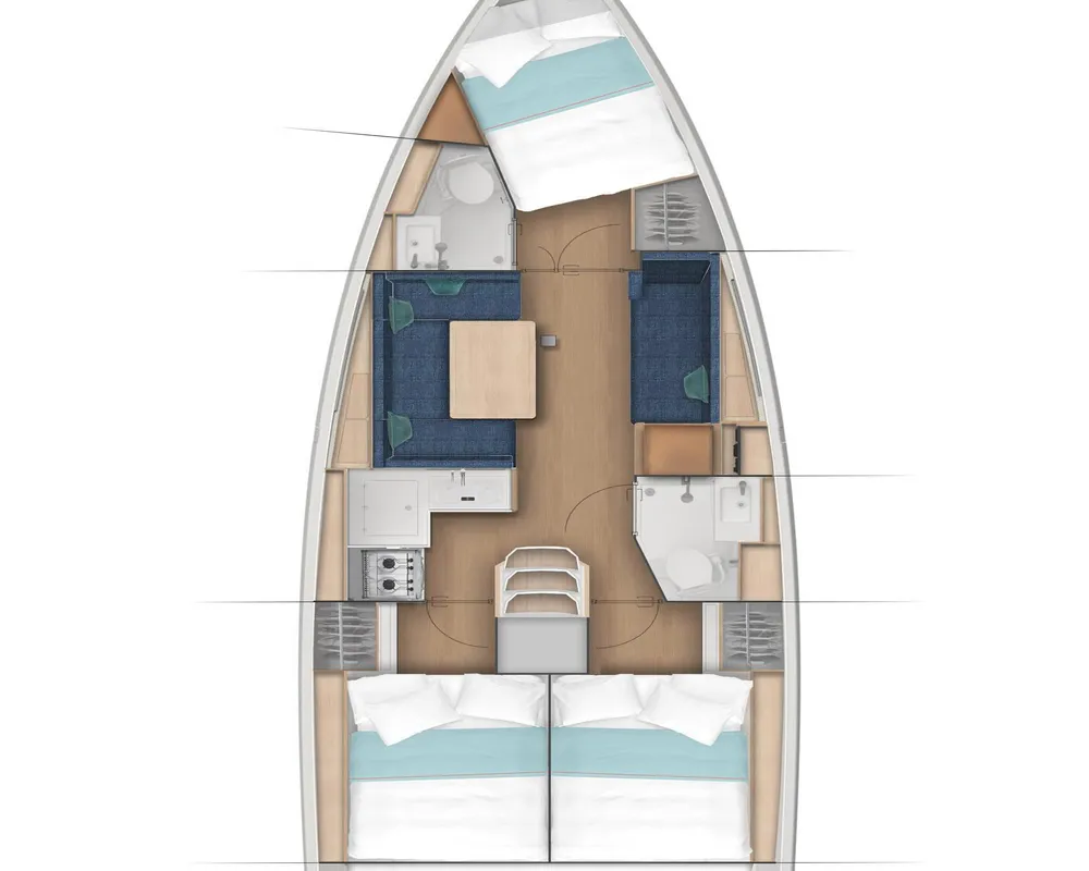 Floor plan of Derminica, a Jeanneau Sun Odyssey 380 sailboat at Neo Klima, Greece