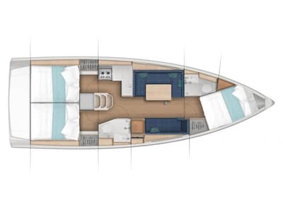 Floor plan of Derminica, a Jeanneau Sun Odyssey 380 sailboat at Neo Klima, Greece