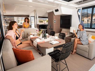 Salon of Lizzy, a Bali 4.2 catamaran at Seget Donji, Croatia