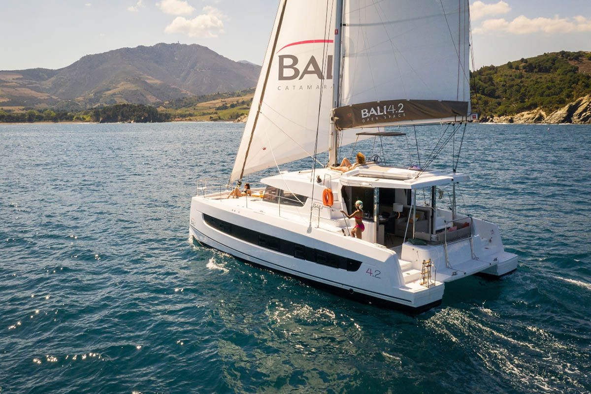 Exterior view of Lizzy, a Bali 4.2 catamaran at Seget Donji, Croatia