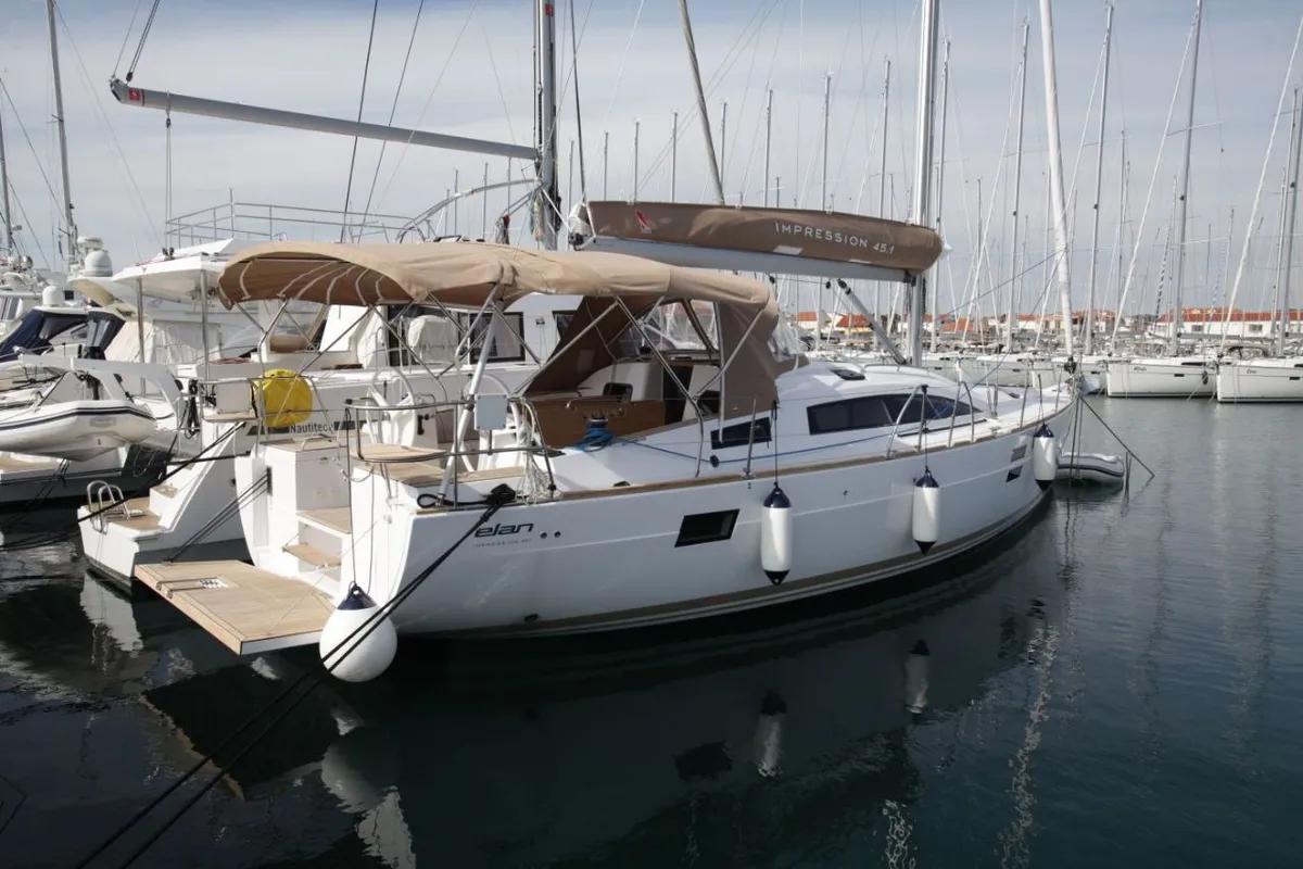 Exterior view of Carolina, a Elan Impression 45.1 sailboat at Pirovac, Croatia