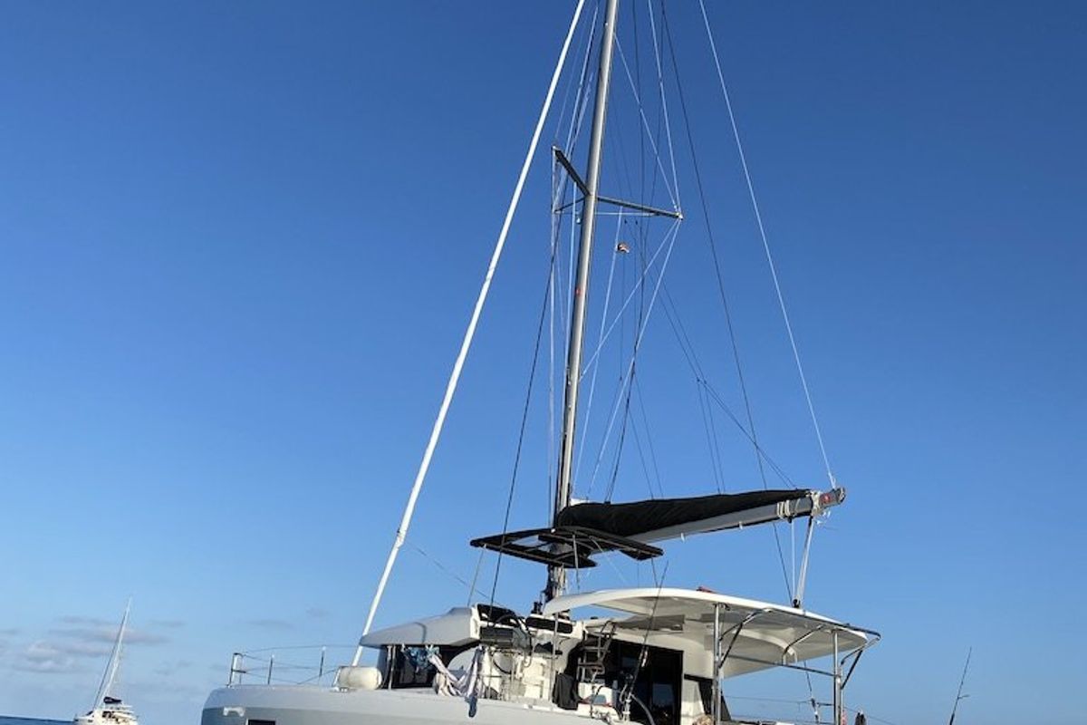 Exterior view of Pyrat, a Lagoon 42 catamaran at Seychelles, Mahe, Seychelles