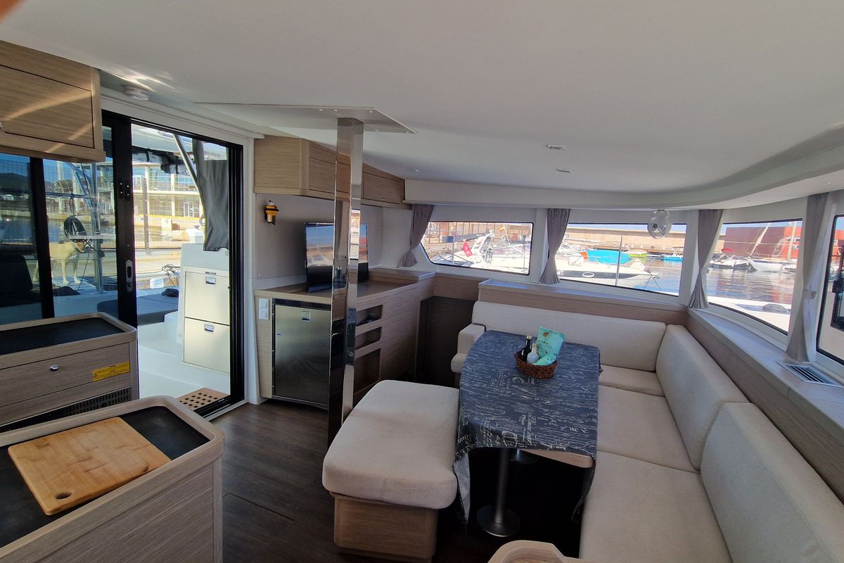 Salon of Best Elli, a Lagoon 42 catamaran at Sant Antoni de Portmany, Spain