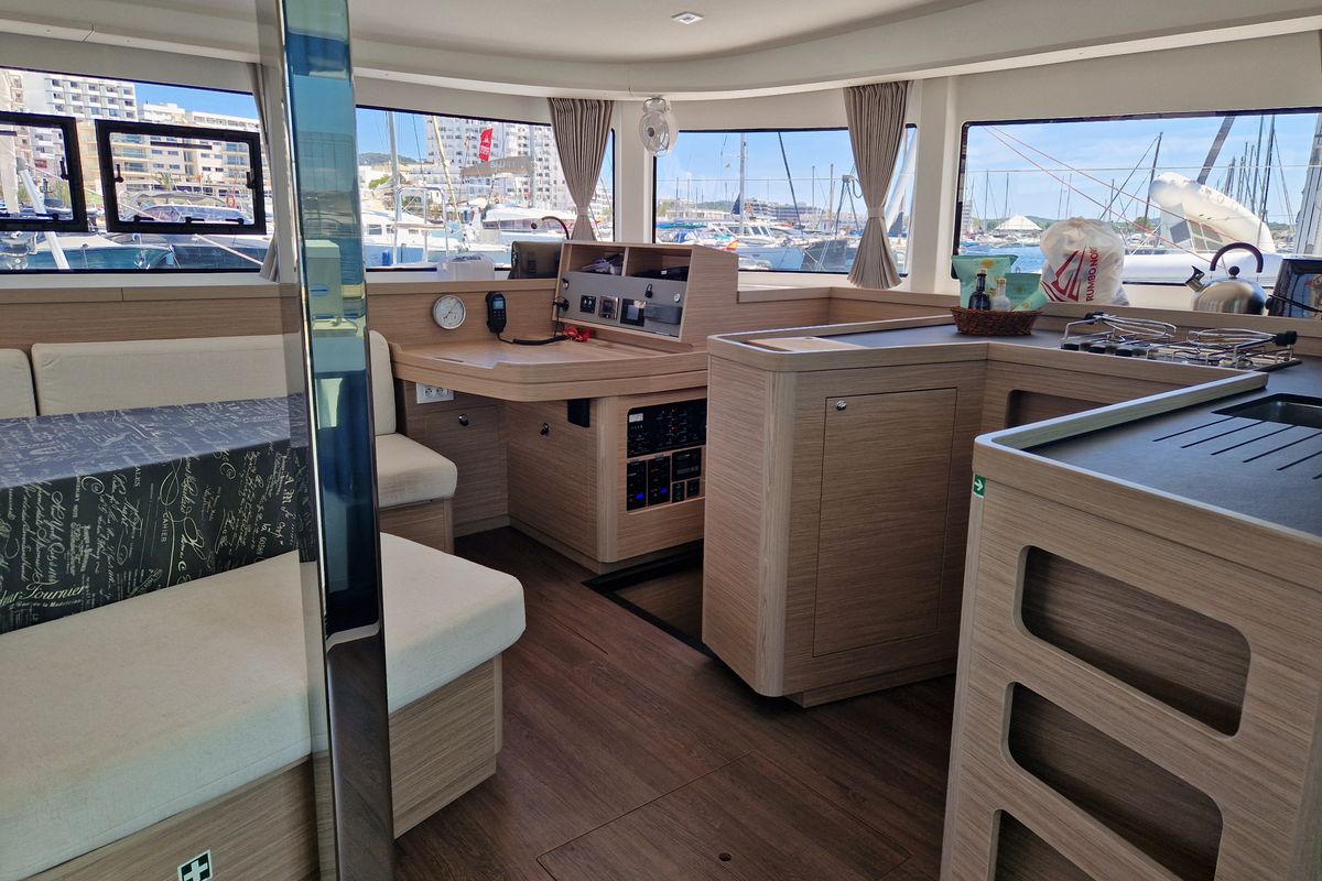 Salon of Best Elli, a Lagoon 42 catamaran at Sant Antoni de Portmany, Spain