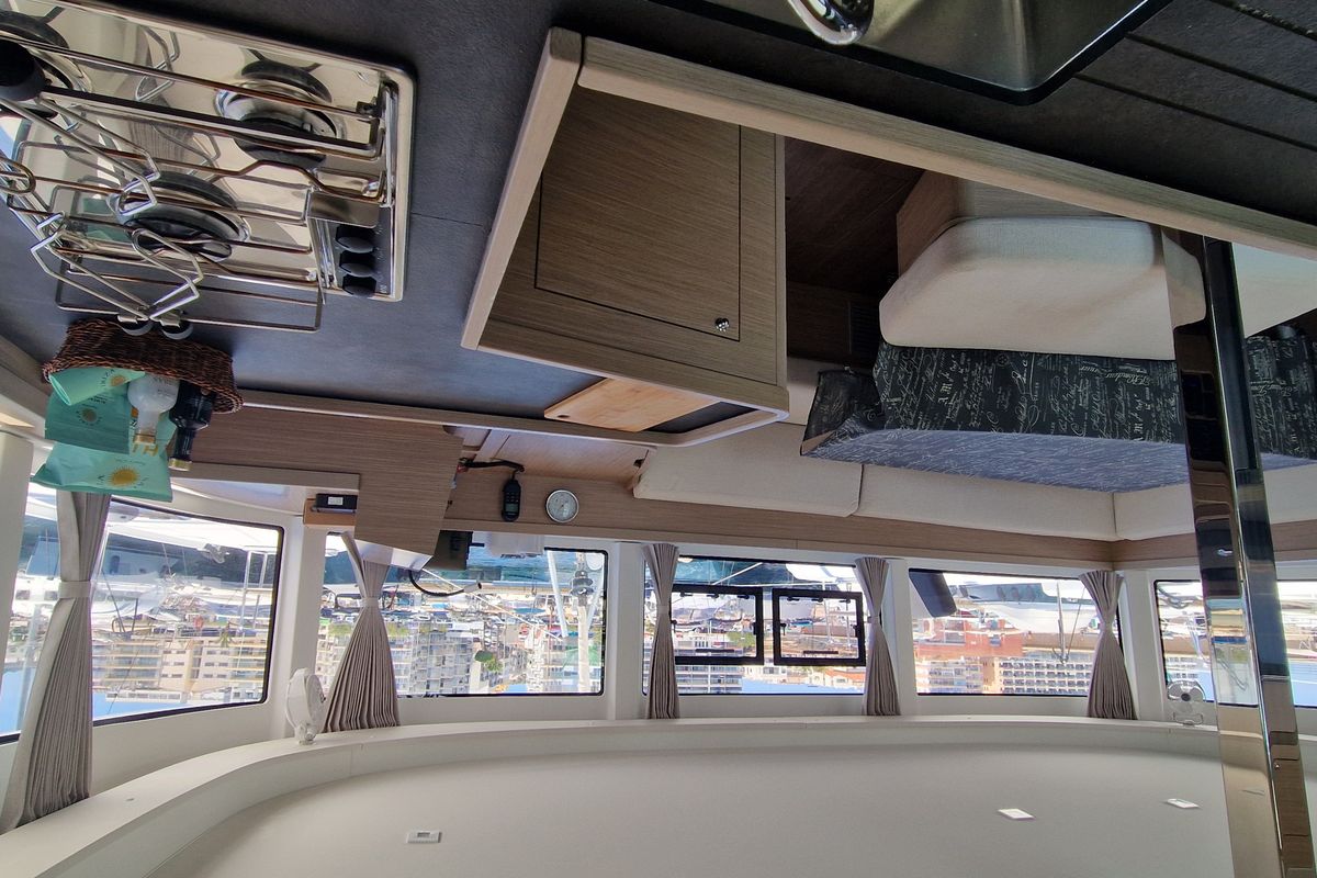 Salon of Best Elli, a Lagoon 42 catamaran at Sant Antoni de Portmany, Spain