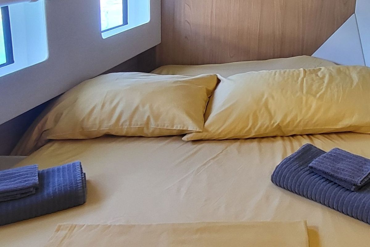 Cabin on Dolce Luna, a Bali Catsmart catamaran at Figari/Golfo Aranci, Italy