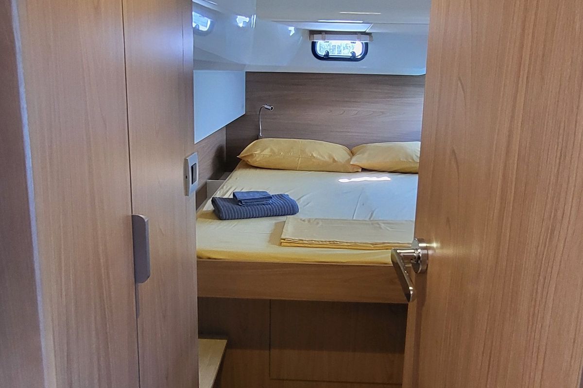 Cabin on Dolce Luna, a Bali Catsmart catamaran at Figari/Golfo Aranci, Italy