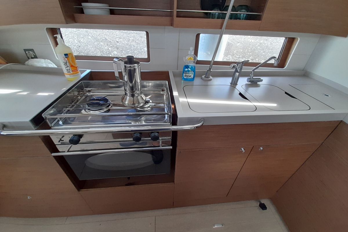 Galley of Okiroi, a Beneteau Oceanis 46.1 sailboat at Municipal Unit of Lefkada, Greece