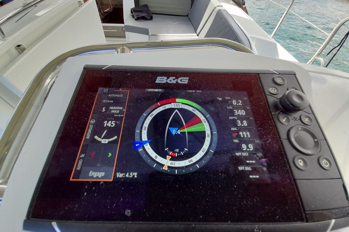 Cockpit of Okiroi, a Beneteau Oceanis 46.1 sailboat at Municipal Unit of Lefkada, Greece