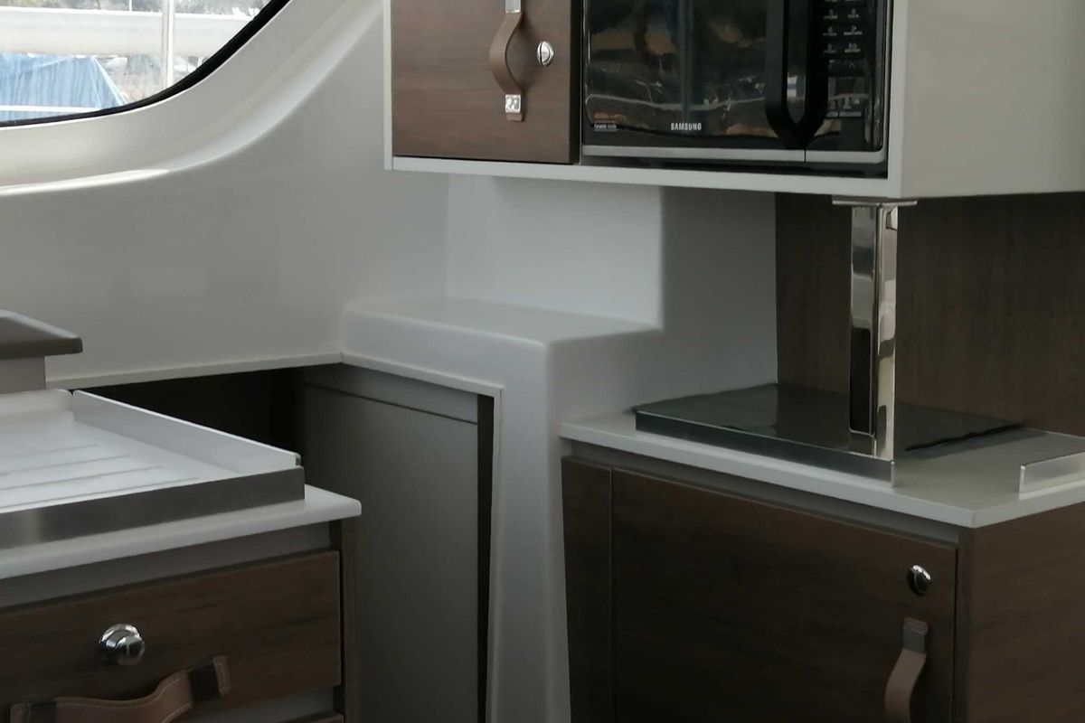 Galley of Capriccioli, a Bali Catspace catamaran at Cagliari, Italy