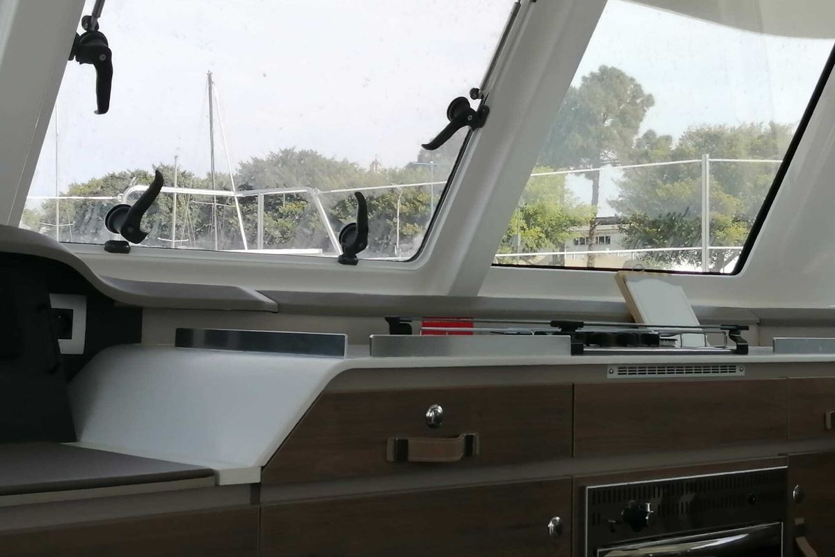 Galley of Capriccioli, a Bali Catspace catamaran at Cagliari, Italy