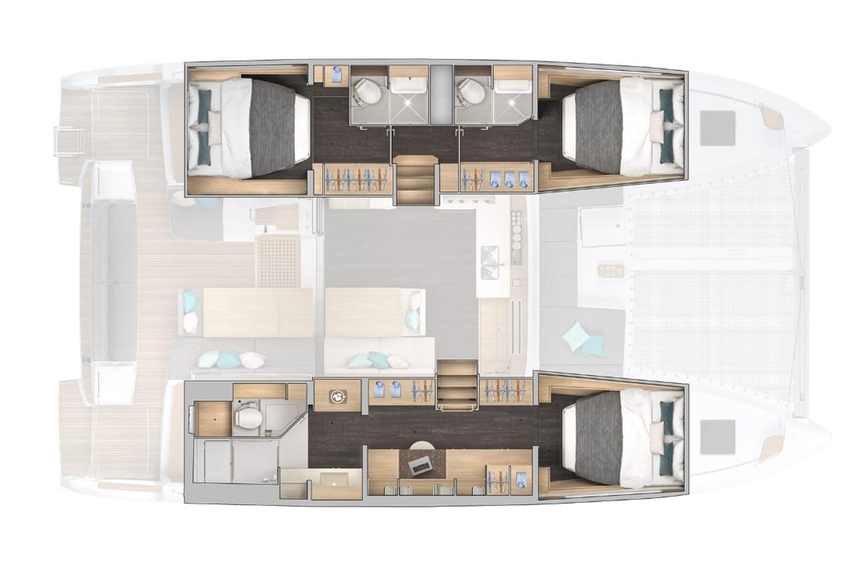 Floor plan of Niko, a Lagoon 43 - 3 + 1 cab. OW catamaran at Općina Sukošan, Croatia