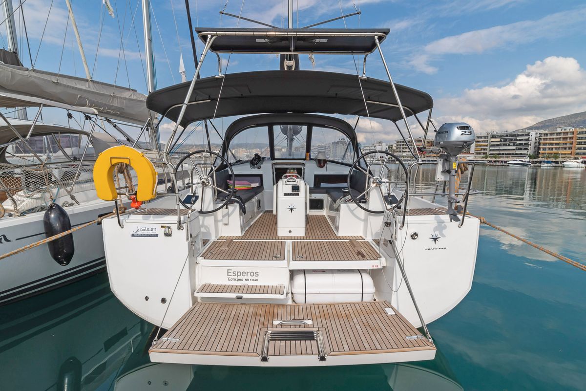 Exterior view of Esperos, a Jeanneau Sun Odyssey 440 sailboat at Volos Municipality, Greece