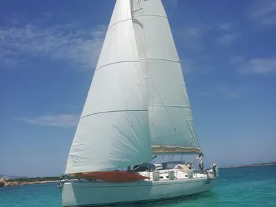 Exterior view of Sensei, a Hanse Yachts Hanse 400e sailboat at Puntone di Scarlino, Italy