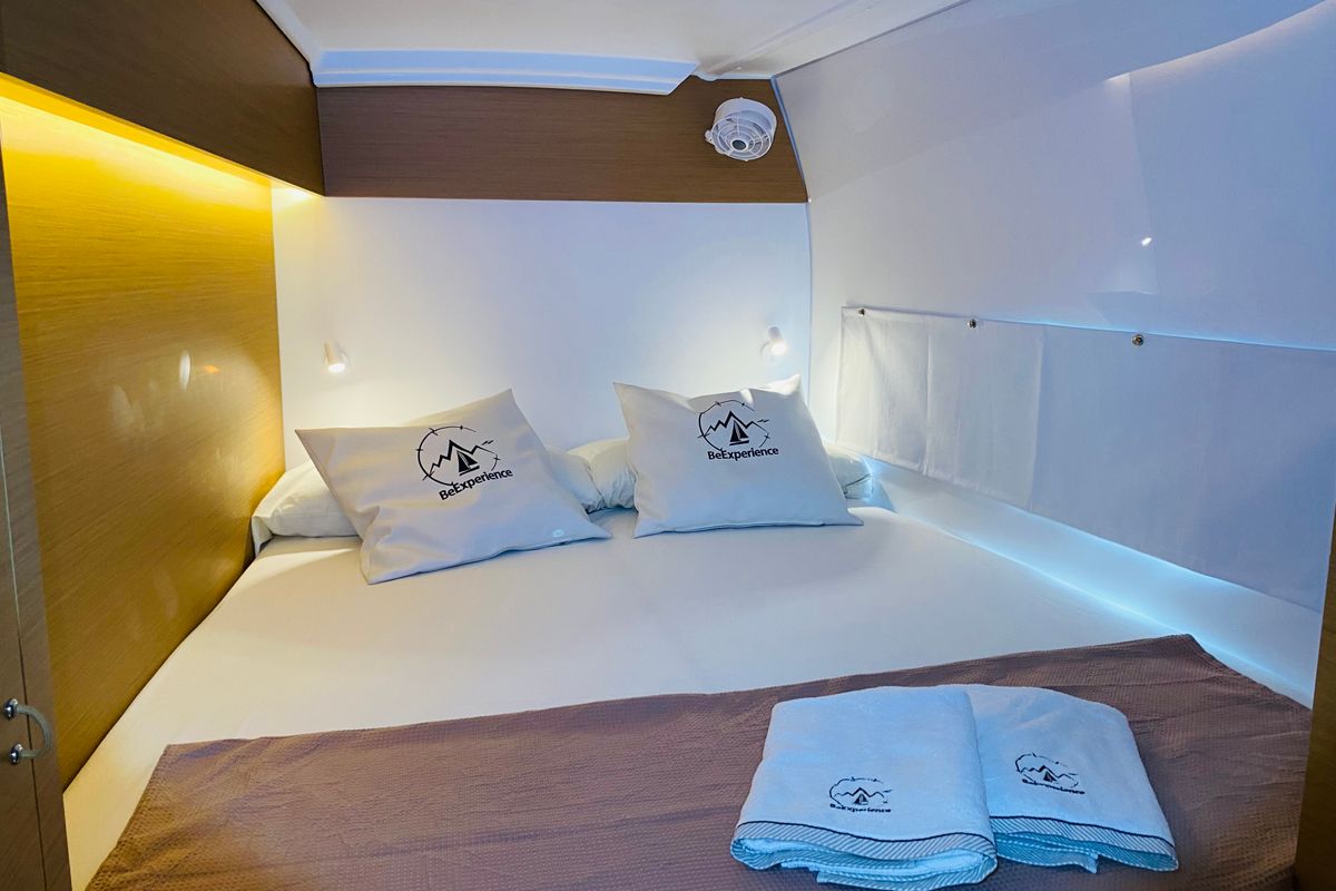 Cabin on Yemaya Mallorca Crewed, a Excess 11 catamaran at Port d'Andratx, Spain