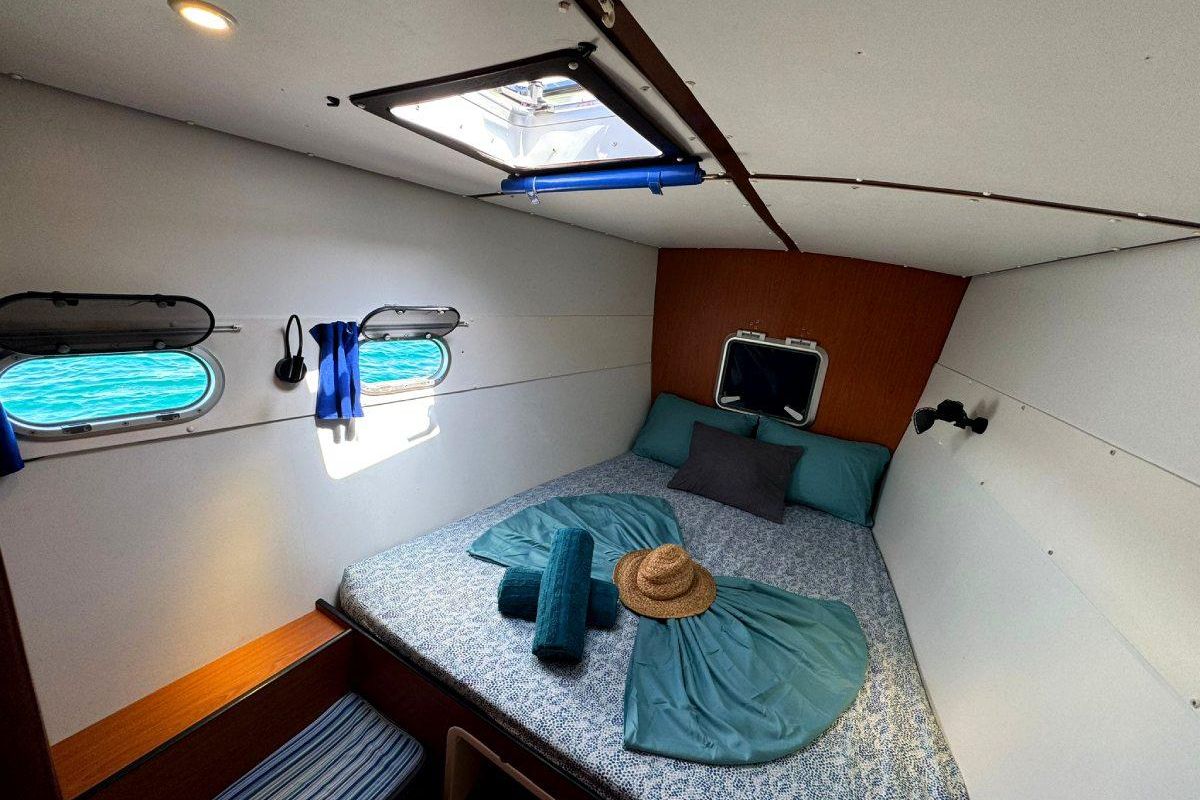 Cabin on Charcot, a Lagoon 570 catamaran at San Blas, Panama